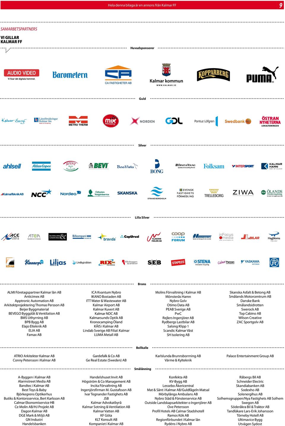 Ingenjörer AB Rydbergs stbilr AB Slong Klipp 1 Scndic Klmr Väst SH Isolering AB Sknsk Asflt & Betong AB Smålnds Motorcentrum AB Dnske Bnk Smålndsidrotten Swerock AB Top Cbino AB Wilson Cretive ZAC