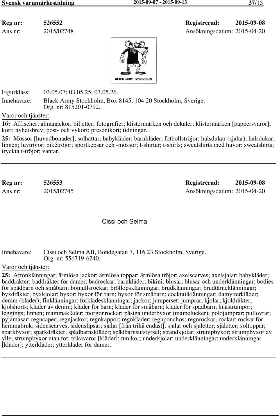 25: Mössor [huvudbonader]; solhattar; babykläder; barnkläder; fotbollströjor; halsdukar (sjalar); halsdukar; linnen; luvtröjor; pikétröjor; sportkepsar och -mössor; t-shirtar; t-shirts; sweatshirts