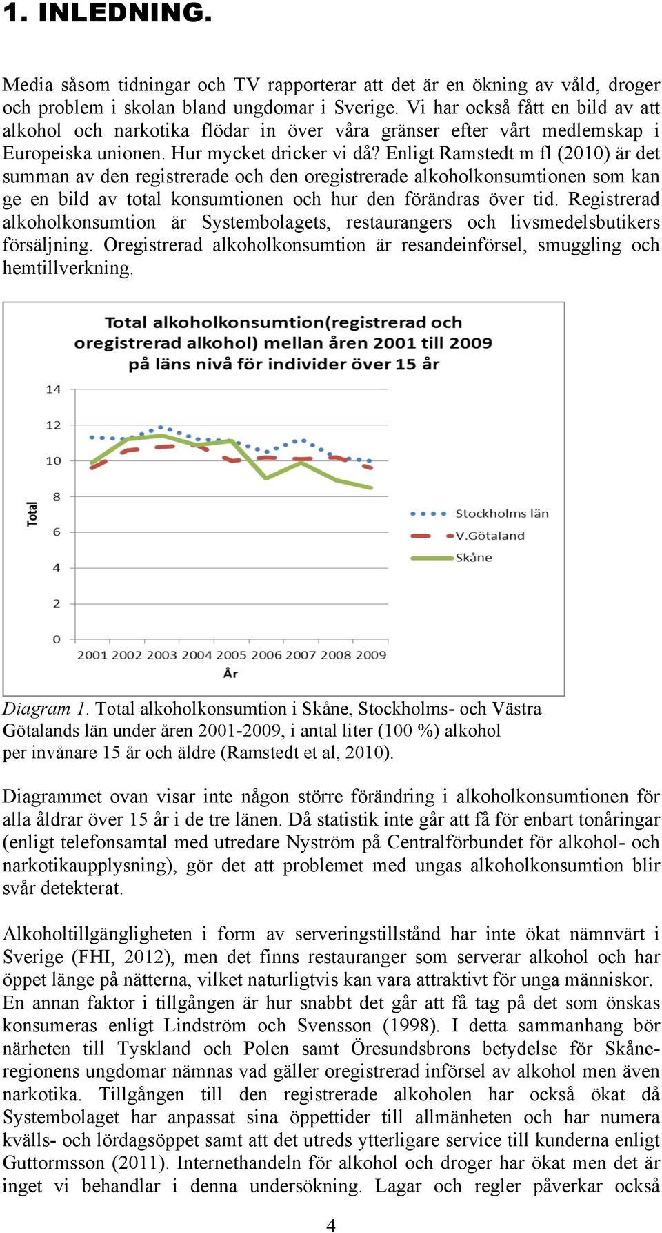 Enligt Ramstedt m fl (2010) är det summan av den registrerade och den oregistrerade alkoholkonsumtionen som kan ge en bild av total konsumtionen och hur den förändras över tid.