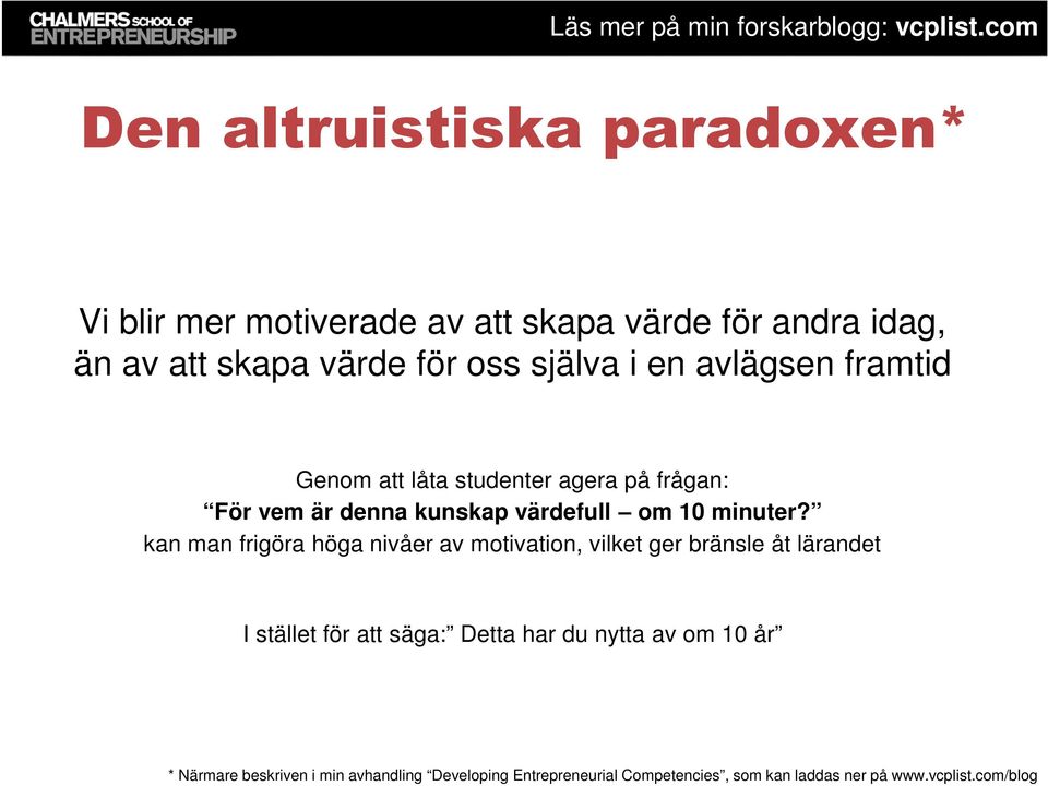 kan man frigöra höga nivåer av motivation, vilket ger bränsle åt lärandet I stället för att säga: Detta har du nytta av