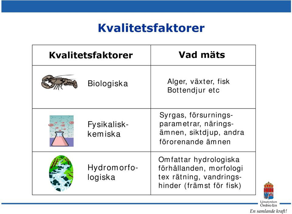 försurningsparametrar, näringsämnen, siktdjup, andra förorenande ämnen