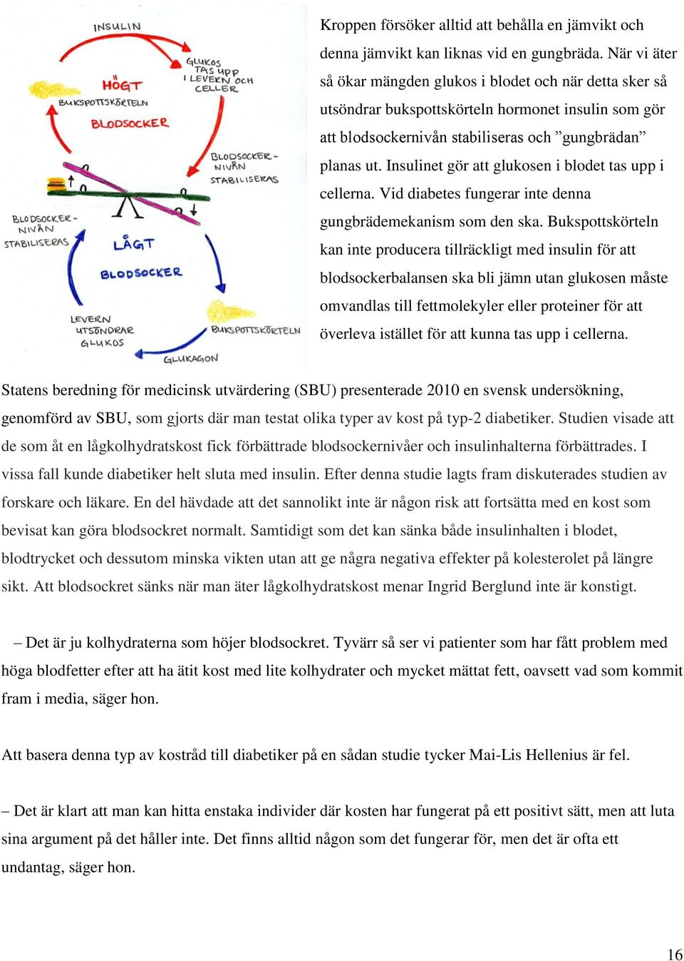 Insulinet gör att glukosen i blodet tas upp i cellerna. Vid diabetes fungerar inte denna gungbrädemekanism som den ska.