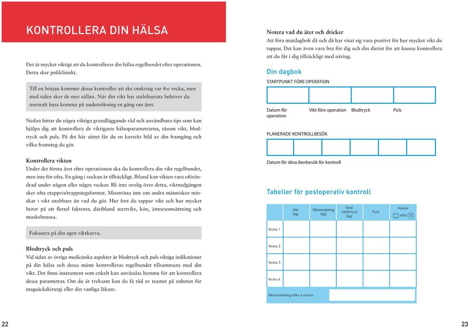 Nedan hittar du några viktiga grundläggande råd och användbara tips som kan hjälpa dig att kontrollera de viktigaste hälsoparametrarna, såsom vikt, blodtryck och puls.