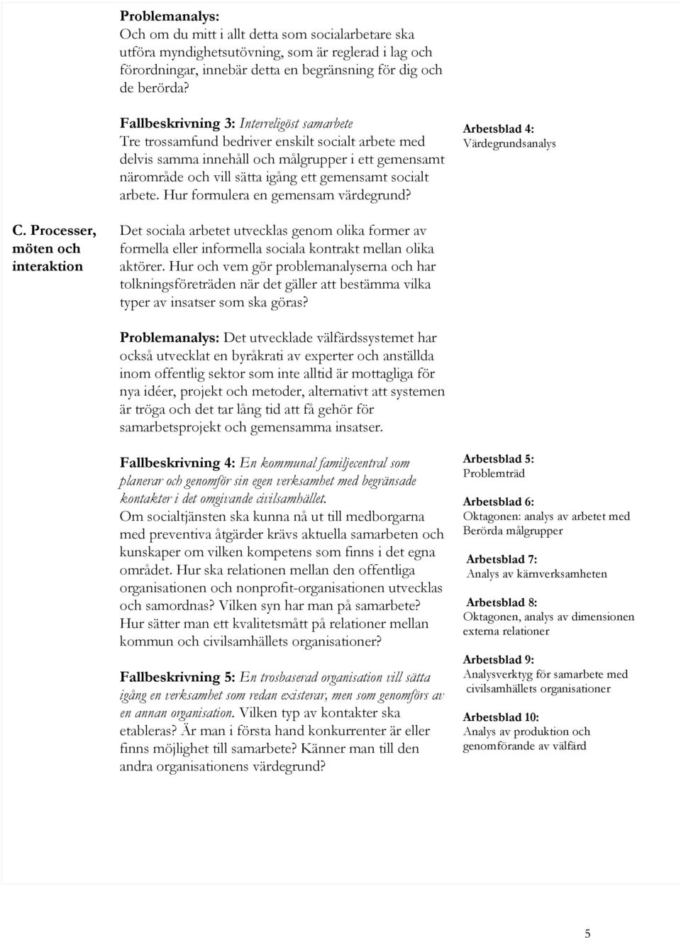 socialt arbete. Hur formulera en gemensam värdegrund? Arbetsblad 4: Värdegrundsanalys C.