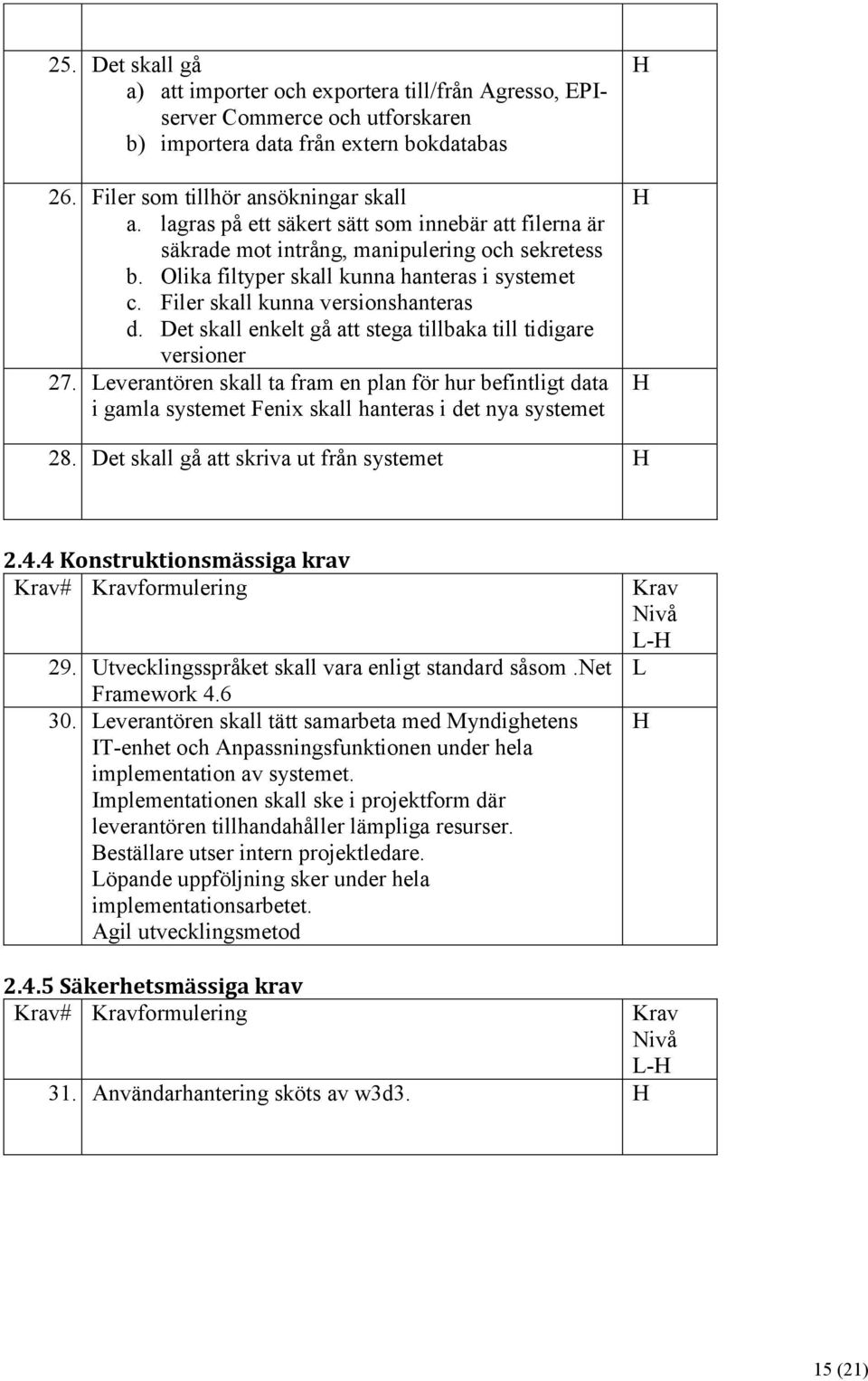 Det skall enkelt gå att stega tillbaka till tidigare versioner 27. Leverantören skall ta fram en plan för hur befintligt data i gamla systemet Fenix skall hanteras i det nya systemet 28.