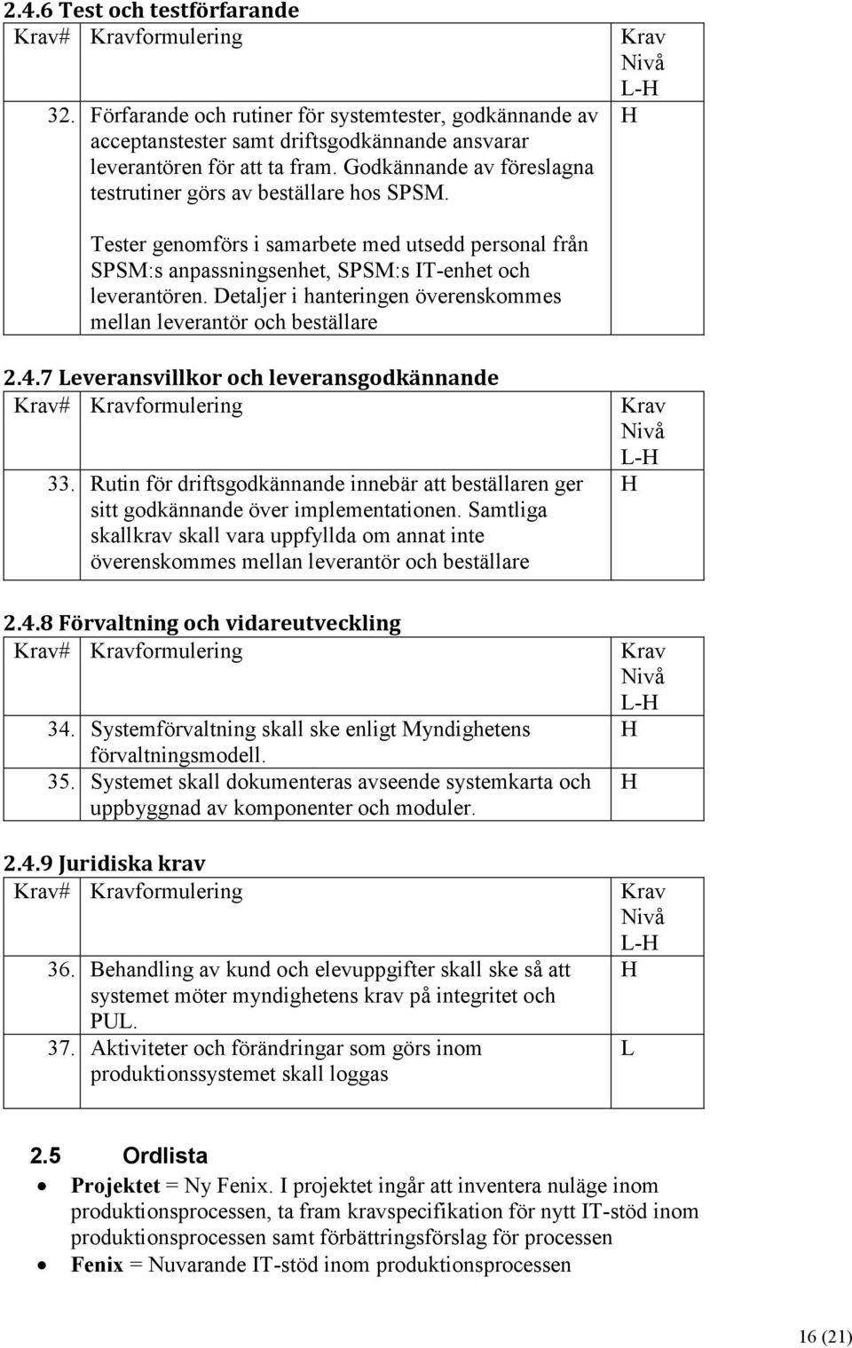 Detaljer i hanteringen överenskommes mellan leverantör och beställare 2.4.7 Leveransvillkor och leveransgodkännande Krav# Kravformulering 33.