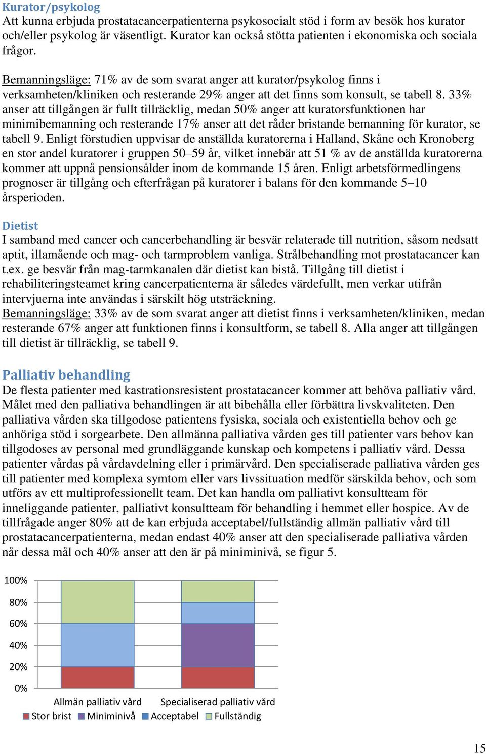 Bemanningsläge: 71% av de som svarat anger att kurator/psykolog finns i verksamheten/kliniken och resterande 29% anger att det finns som konsult, se tabell 8.