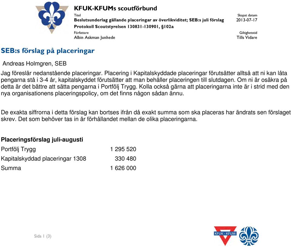 Placering i Kapitalskyddade placeringar förutsätter alltså att ni kan låta pengarna stå i 3-4 år, kapitalskyddet förutsätter att man behåller placeringen till slutdagen.