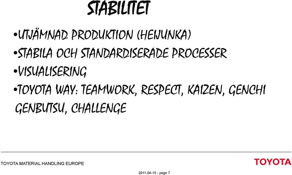 VISUALISERING TOYOTA WAY: TEAMWORK, RESPECT,