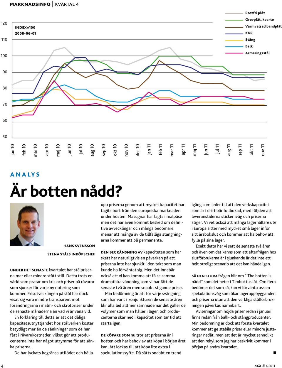 HANS SVENSSON STENA STÅLS INKÖPSCHEF UNDER DET SENASTE kvartalet har stålpriserna mer eller mindre stått still.