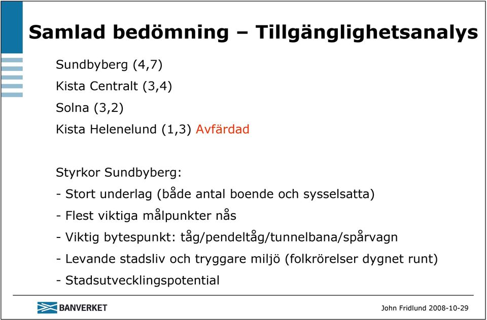 sysselsatta) - Flest viktiga målpunkter nås - Viktig bytespunkt: