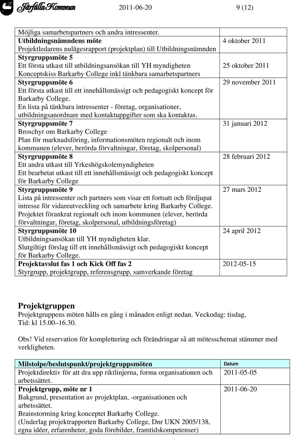 College inkl tänkbara samarbetspartners Styrgruppsmöte 6 Ett första utkast till ett innehållsmässigt och pedagogiskt koncept för Barkarby College.