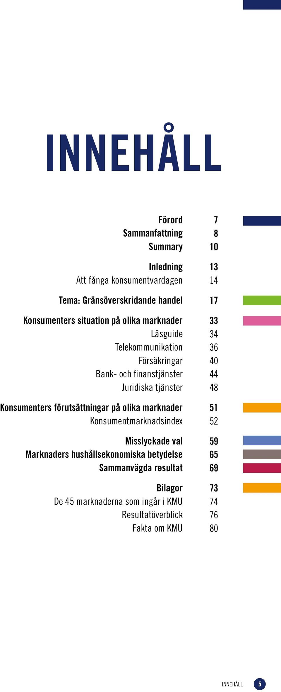 på olika marknader Konsumentmarknadsindex Misslyckade val Marknaders hushållsekonomiska betydelse Sammanvägda resultat Bilagor De