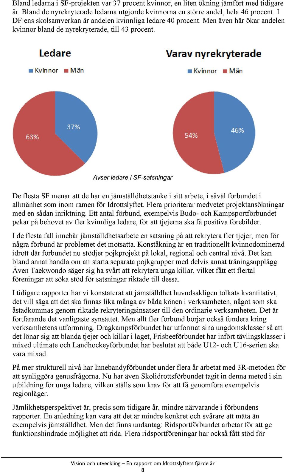 Avser ledare i SF-satsningar De flesta SF menar att de har en jämställdhetstanke i sitt arbete, i såväl förbundet i allmänhet som inom ramen för Idrottslyftet.