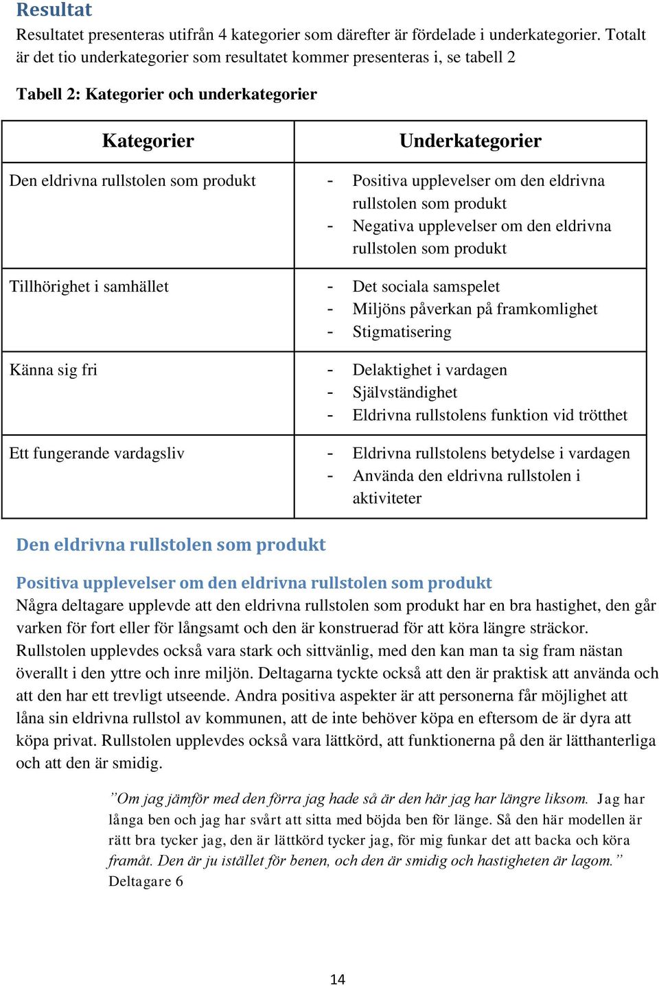 upplevelser om den eldrivna rullstolen som produkt - Negativa upplevelser om den eldrivna rullstolen som produkt Tillhörighet i samhället - Det sociala samspelet - Miljöns påverkan på framkomlighet -