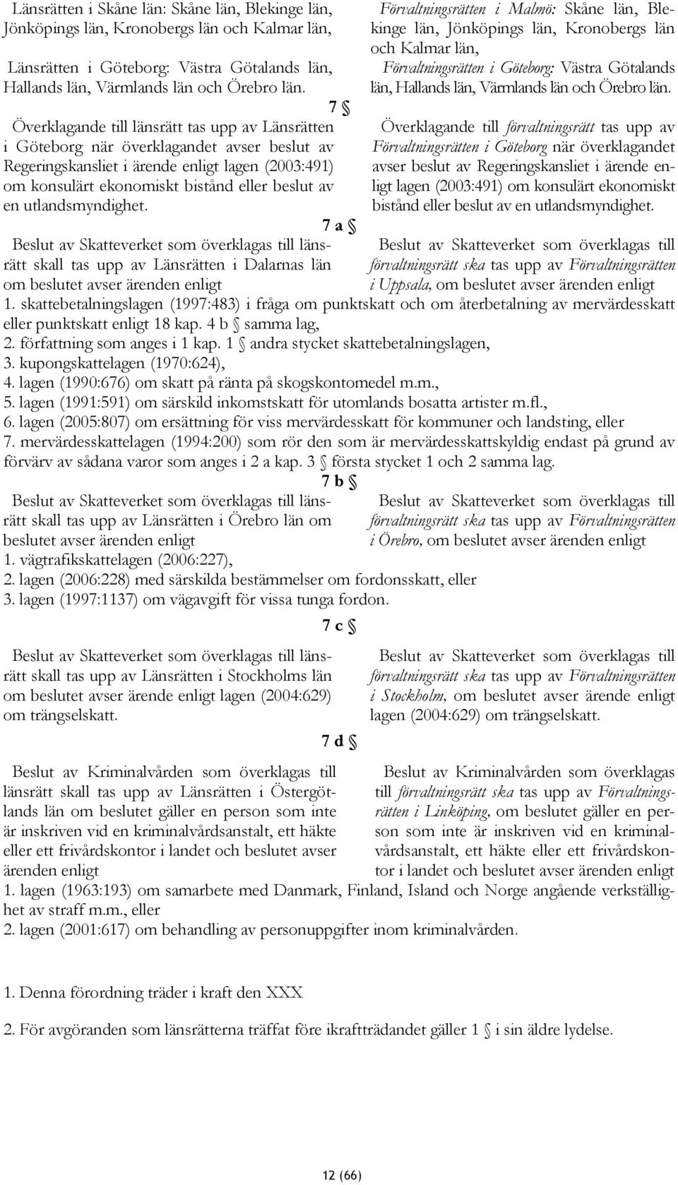 7 Överklagande till länsrätt tas upp av Länsrätten Överklagande till förvaltningsrätt tas upp av i Göteborg när överklagandet avser beslut av Förvaltningsrätten i Göteborg när överklagandet