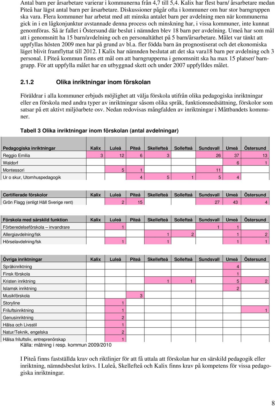 Flera kommuner har arbetat med att minska antalet barn per avdelning men när kommunerna gick in i en lågkonjunktur avstannade denna process och minskning har, i vissa kommuner, inte kunnat genomföras.