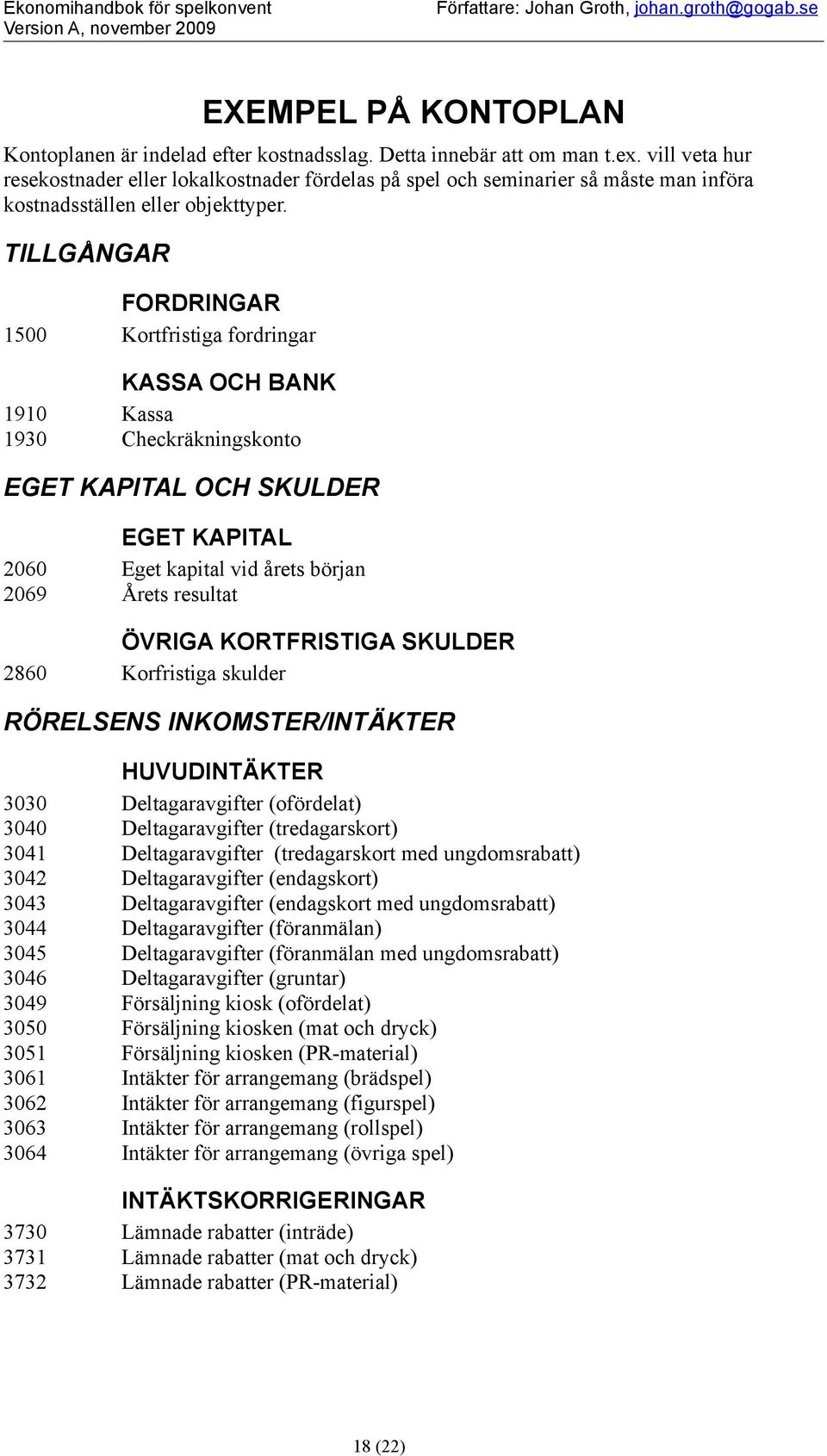 TILLGÅNGAR FORDRINGAR 1500 Krtfristiga frdringar KASSA OCH BANK 1910 Kassa 1930 Checkräkningsknt EGET KAPITAL OCH SKULDER EGET KAPITAL 2060 Eget kapital vid årets början 2069 Årets resultat ÖVRIGA