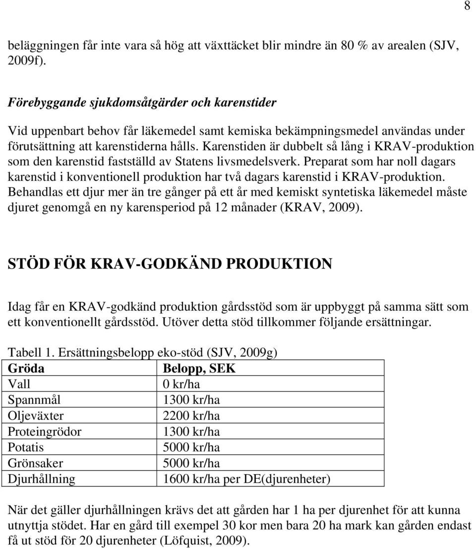 Karenstiden är dubbelt så lång i KRAV-produktion som den karenstid fastställd av Statens livsmedelsverk.