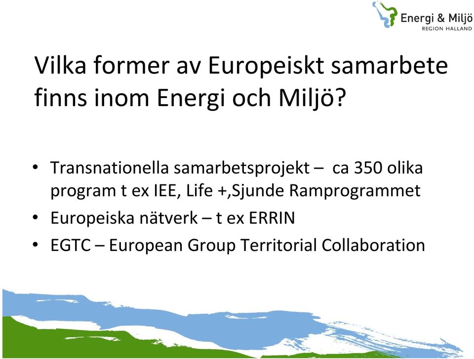 Transnationella samarbetsprojekt ca 350 olika program t ex