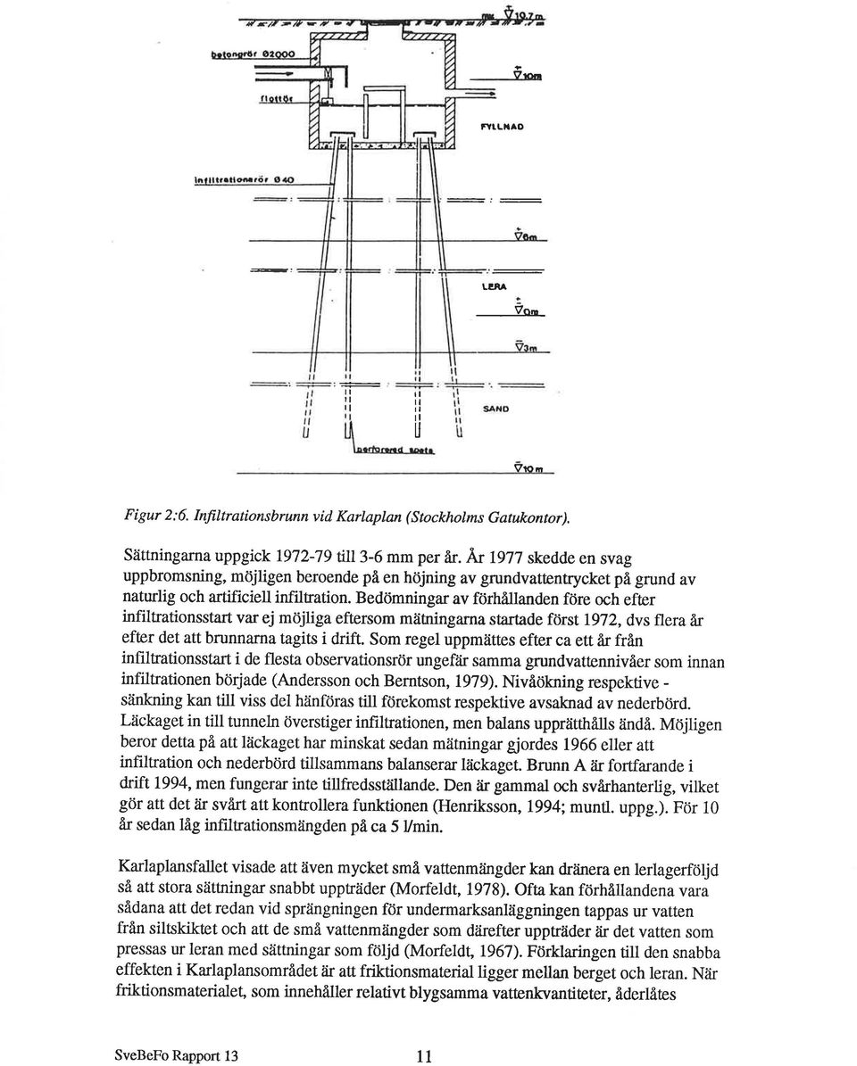 Bedömningar av förhållanden före och efær infiltrationsstart var ej möjliga eftersom mätningarna startade först!972, dvs flera år efter det att brunnarna tagits i drift.