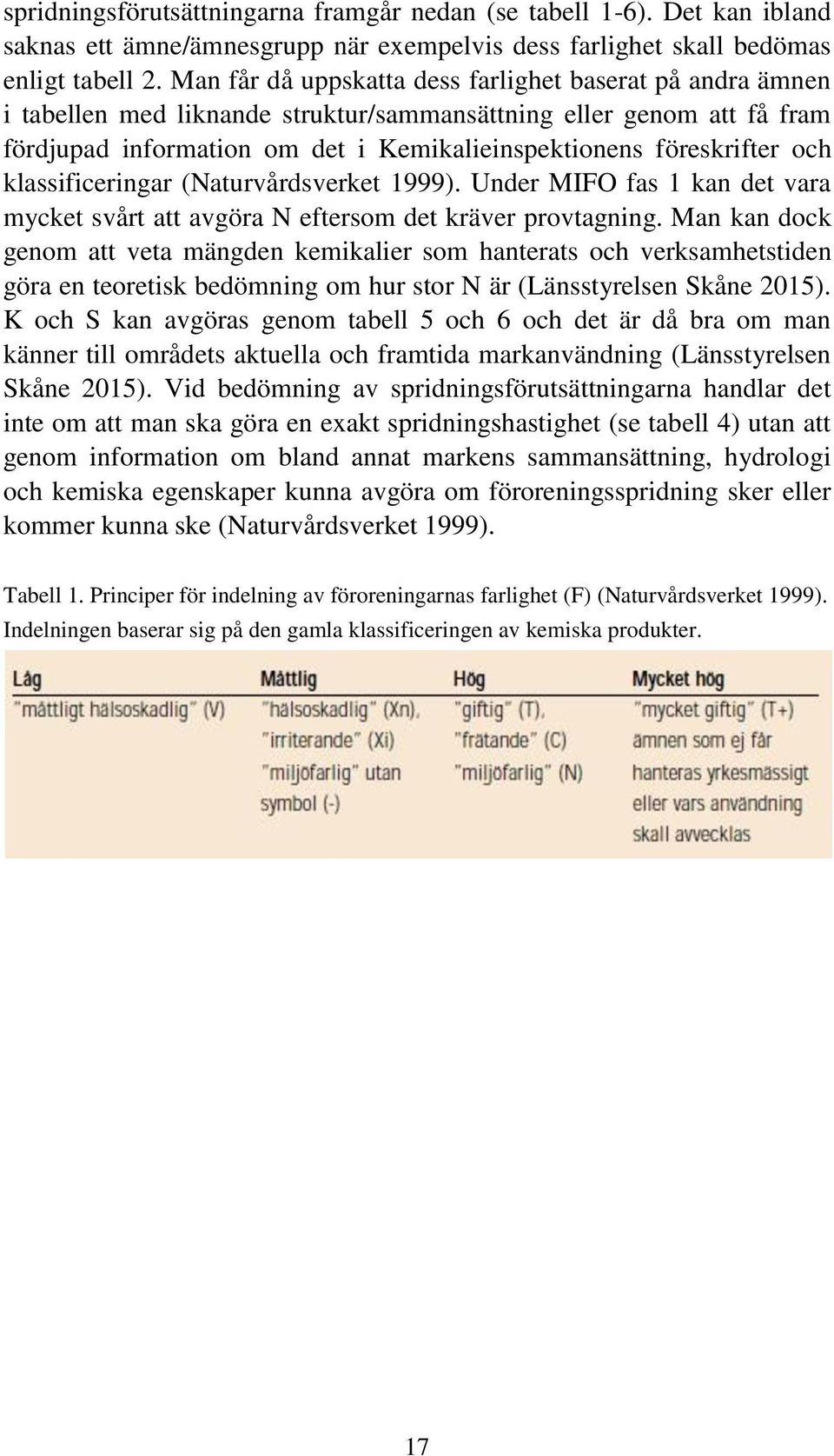 och klassificeringar (Naturvårdsverket 1999). Under MIFO fas 1 kan det vara mycket svårt att avgöra N eftersom det kräver provtagning.