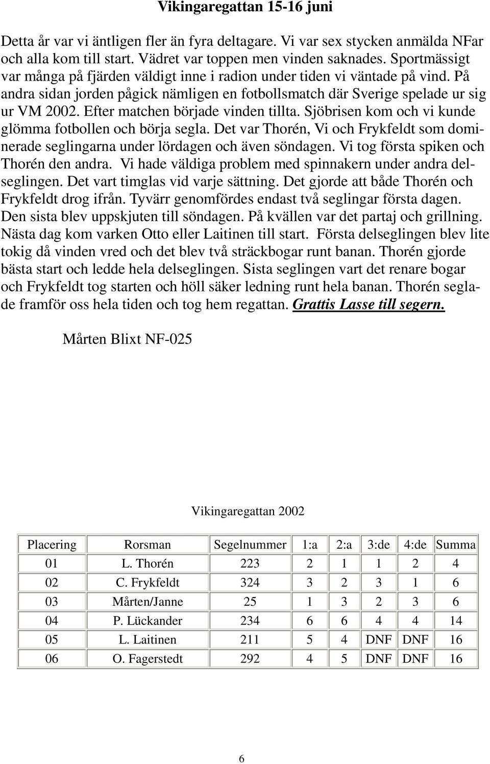 Efter matchen började vinden tillta. Sjöbrisen kom och vi kunde glömma fotbollen och börja segla. Det var Thorén, Vi och Frykfeldt som dominerade seglingarna under lördagen och även söndagen.