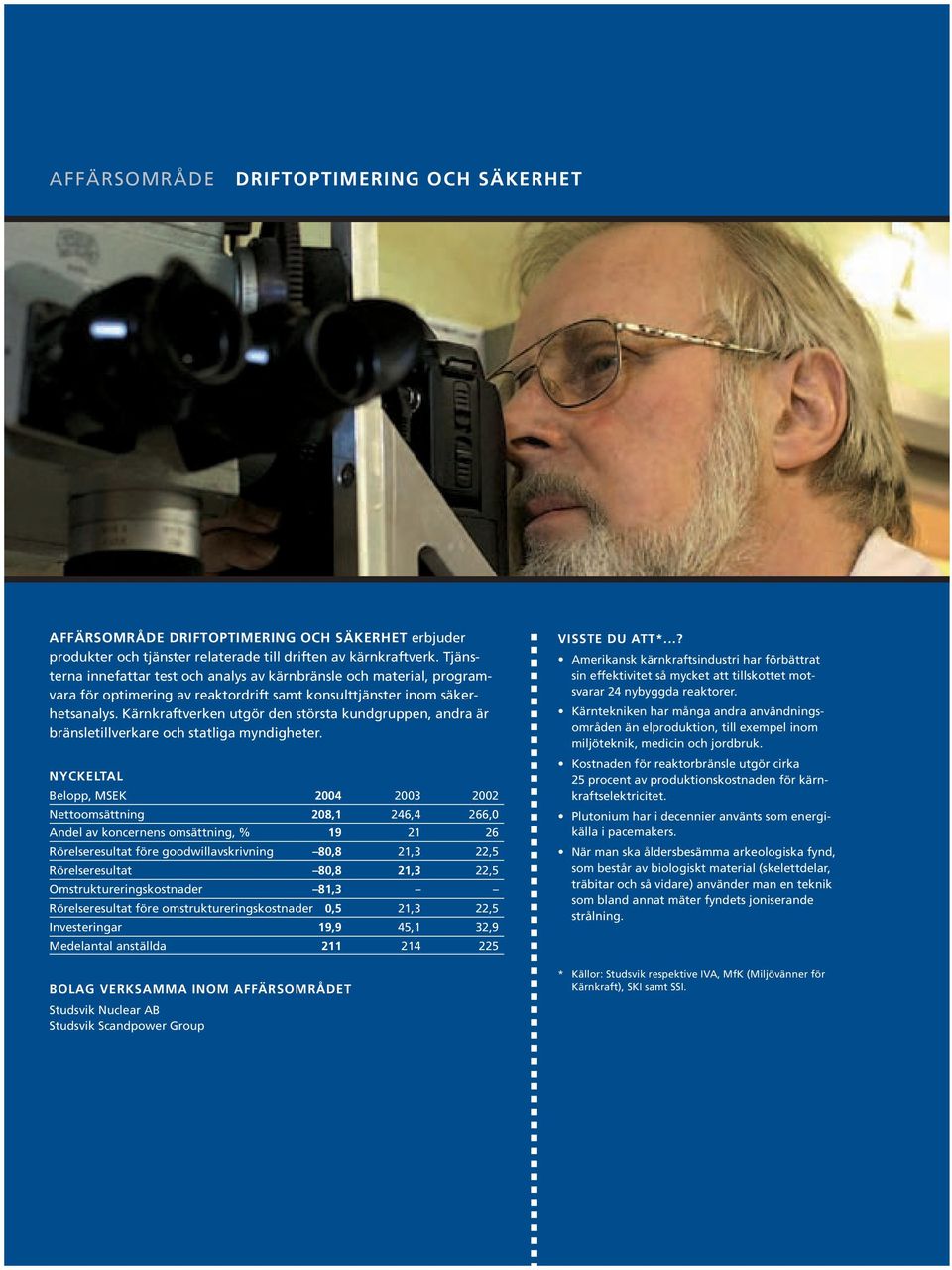 Kärnkraftverken utgör den största kundgruppen, andra är bränsletillverkare och statliga myndigheter.