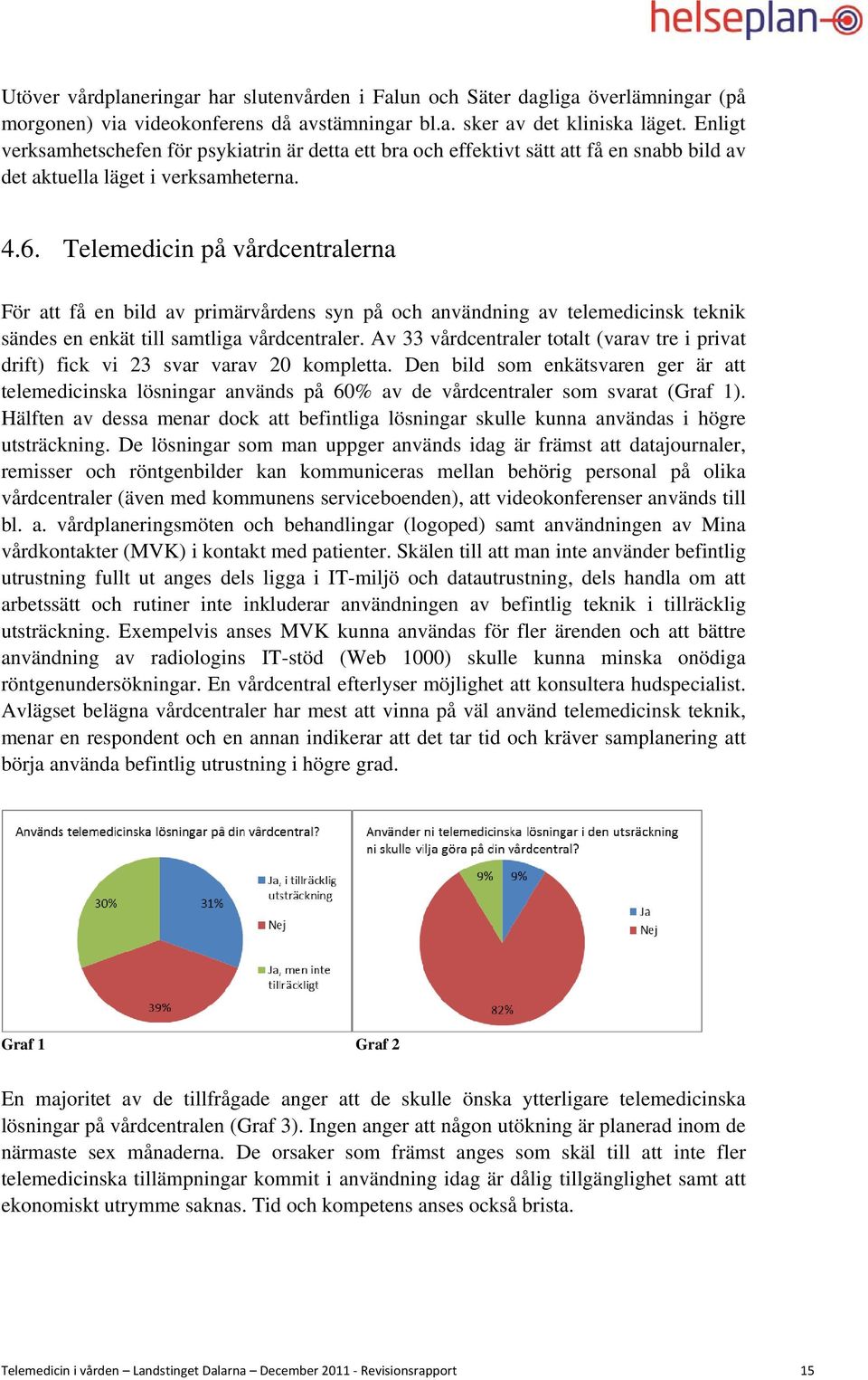 Telemedicin på vårdcentralerna För att få en bild av primärvårdens syn på och användning av telemedicinsk teknik sändes en enkät till samtliga vårdcentraler.