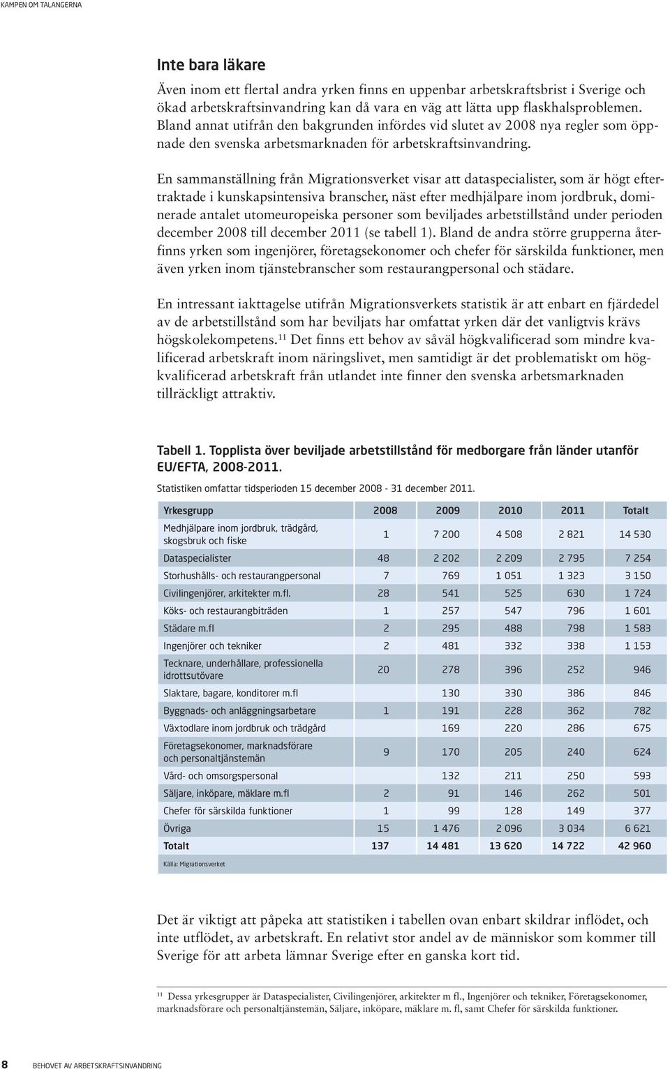 En sammanställning från Migrationsverket visar att dataspecialister, som är högt eftertraktade i kunskapsintensiva branscher, näst efter medhjälpare inom jordbruk, dominerade antalet utomeuropeiska