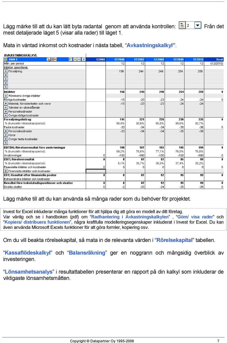 Invest for Excel inkluderar många funktioner för att hjälpa dig att göra en modell av ditt företag.