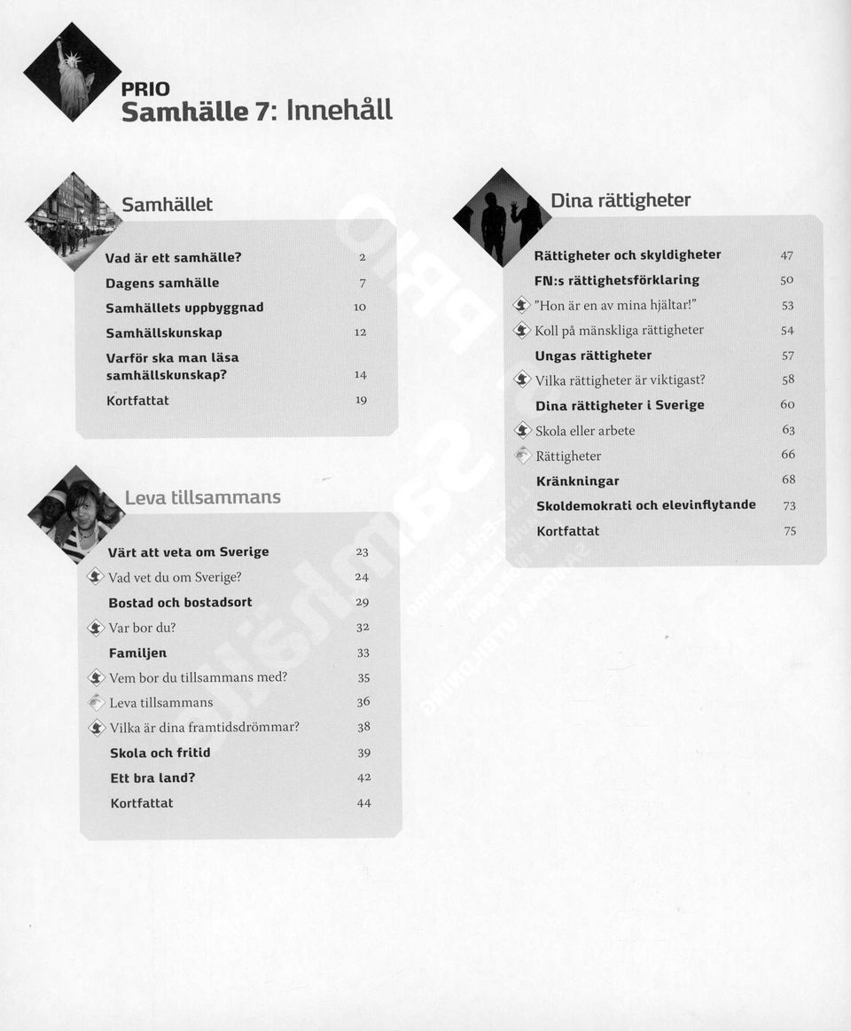 Dina räulglleler i Sverige 57 58 60 ~ Skala eller arbete 63 ~ Rättigheter 66 Leva tillsammans Kränkningar SkoldemokraH oell elevinflylande 68 73 Värl alt vela om Sverige 23 ~ Vad vet