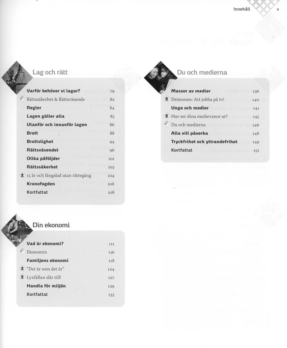 145 Utanför och innanför lagen 86 ~ Du och medierna 146 Brott 88 Alla uill pauerka 148 Brottslighet 94 Tryckfrihet och yttrandefrihet 149 Rättsuäsendet 96