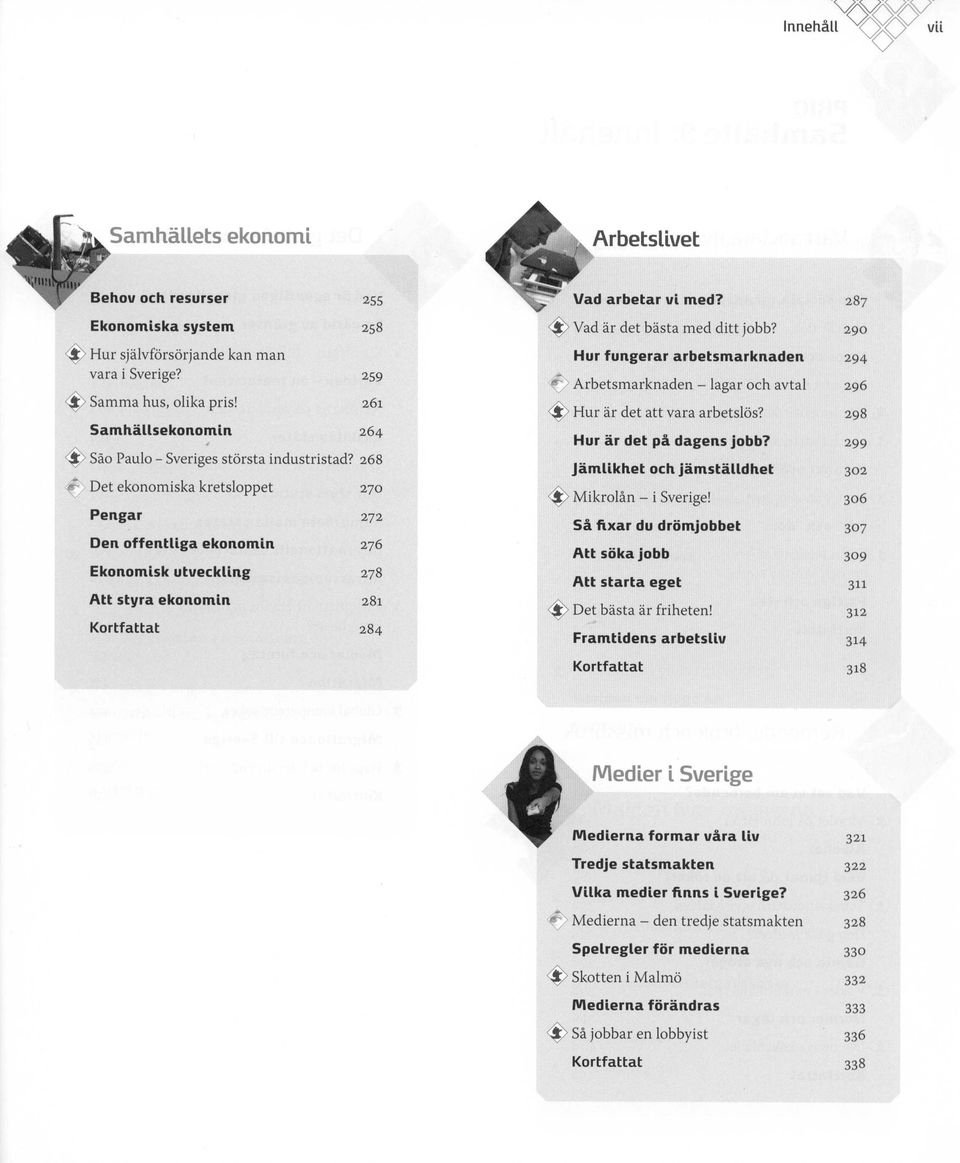 268 ~ Det ekonomiska kretsloppet 270 Pengar 272 Den offenthga ekonomln Ekonomlsk utveekhng AU styra ekonomln Vad arbetar vl med? 287 ~ Vad är det bästa med ditt jobb?