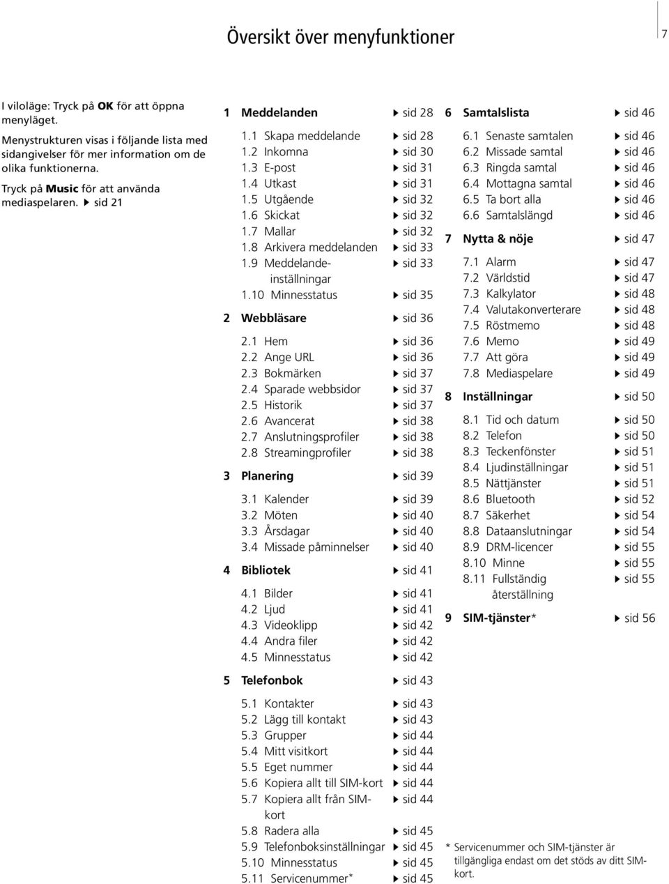 9 Meddelandeinställningar 1.10 Minnesstatus sid 28 sid 30 sid 31 sid 31 sid 32 sid 32 sid 32 sid 33 sid 33 sid 35 2 Webbläsare sid 36 2.1 Hem 2.2 Ange URL 2.3 Bokmärken 2.4 Sparade webbsidor 2.