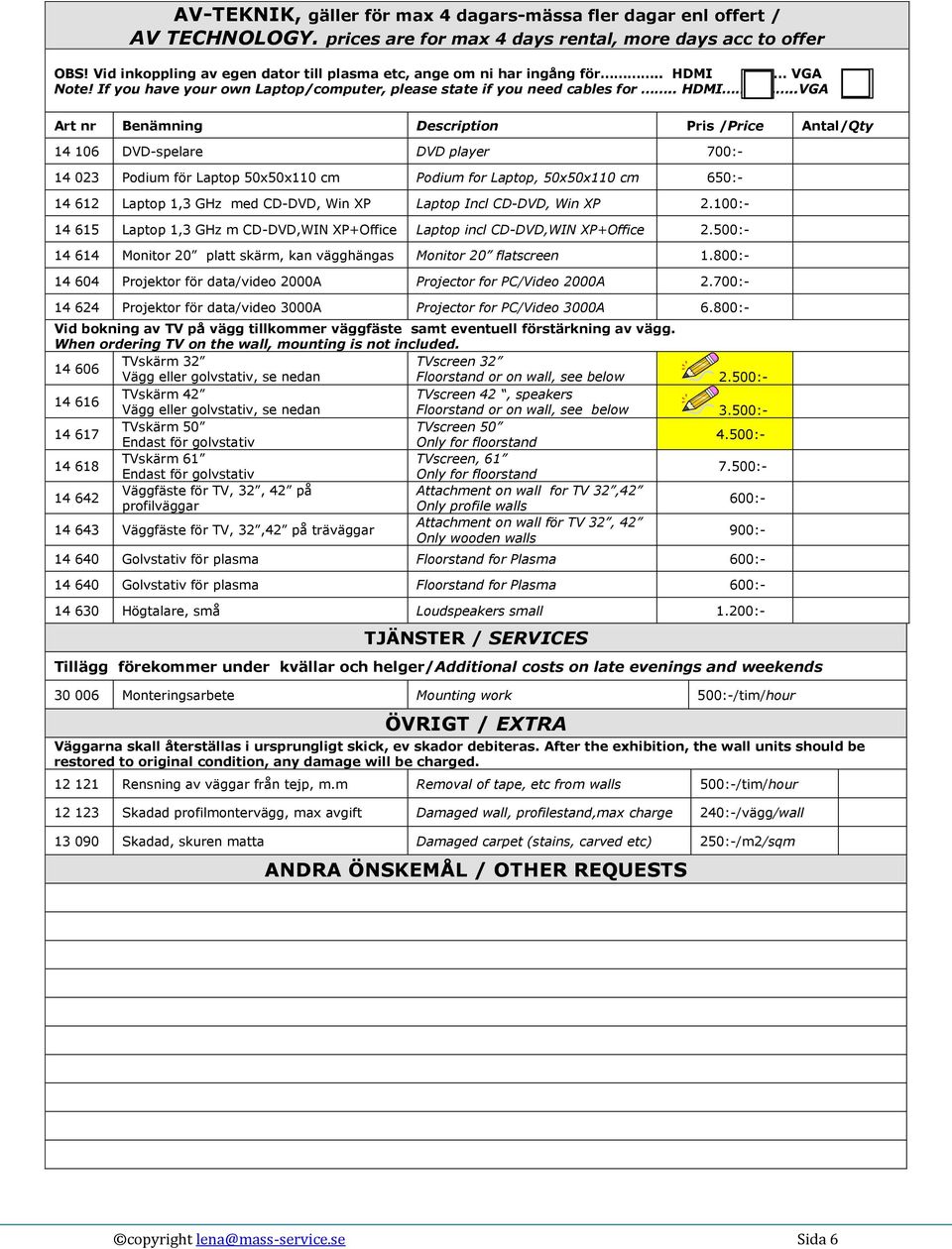 VGA Note! If you have your own Laptop/computer, please state if you need cables for.. HDMI.