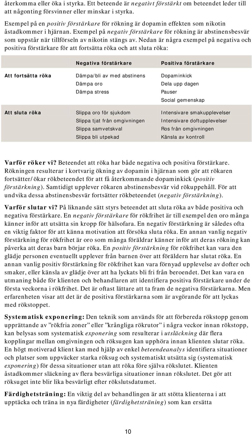 Exempel på negativ förstärkare för rökning är abstinensbesvär som uppstår när tillförseln av nikotin stängs av.