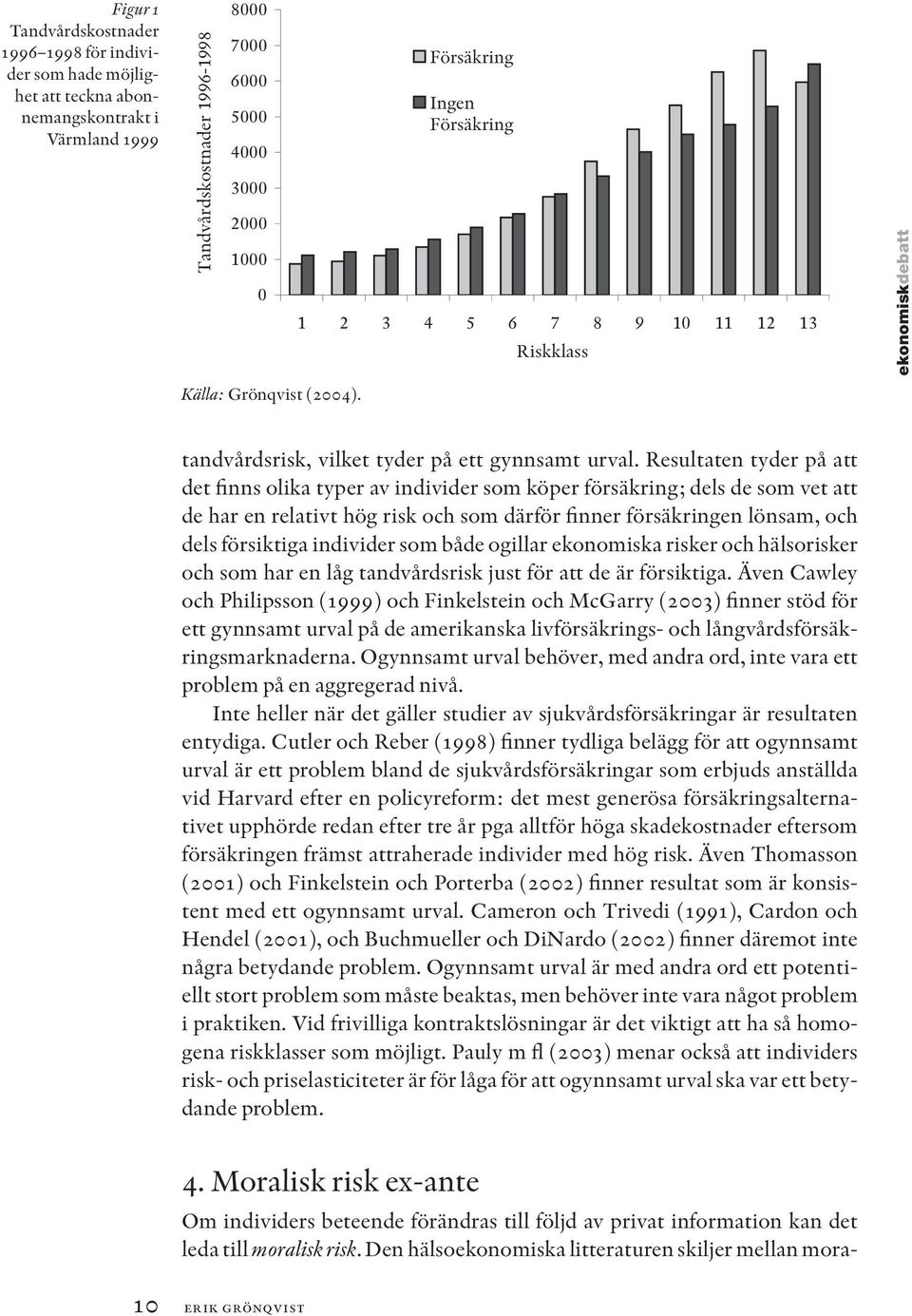 Resultaten tyder på att det finns olika typer av individer som köper försäkring; dels de som vet att de har en relativt hög risk och som därför finner försäkringen lönsam, och dels försiktiga