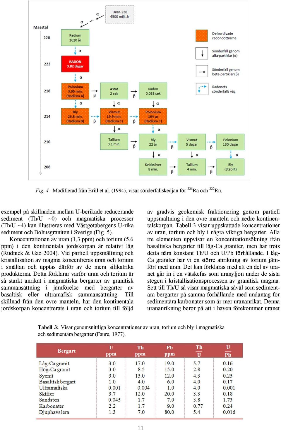 Koncentrationen av uran (1,3 ppm) och torium (5,6 ppm) i den kontinentala jordskorpan är relativt låg (Rudnick & Gao 2004).