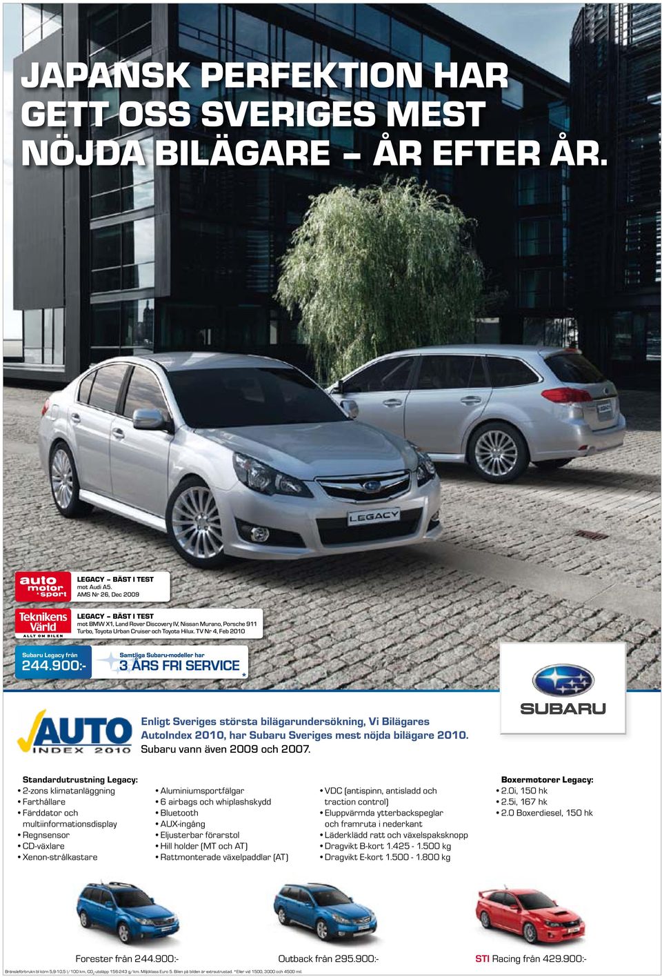 900:- Outback från 295.900:- STI Racing från 429.900:- Subaru Legacy från 244.