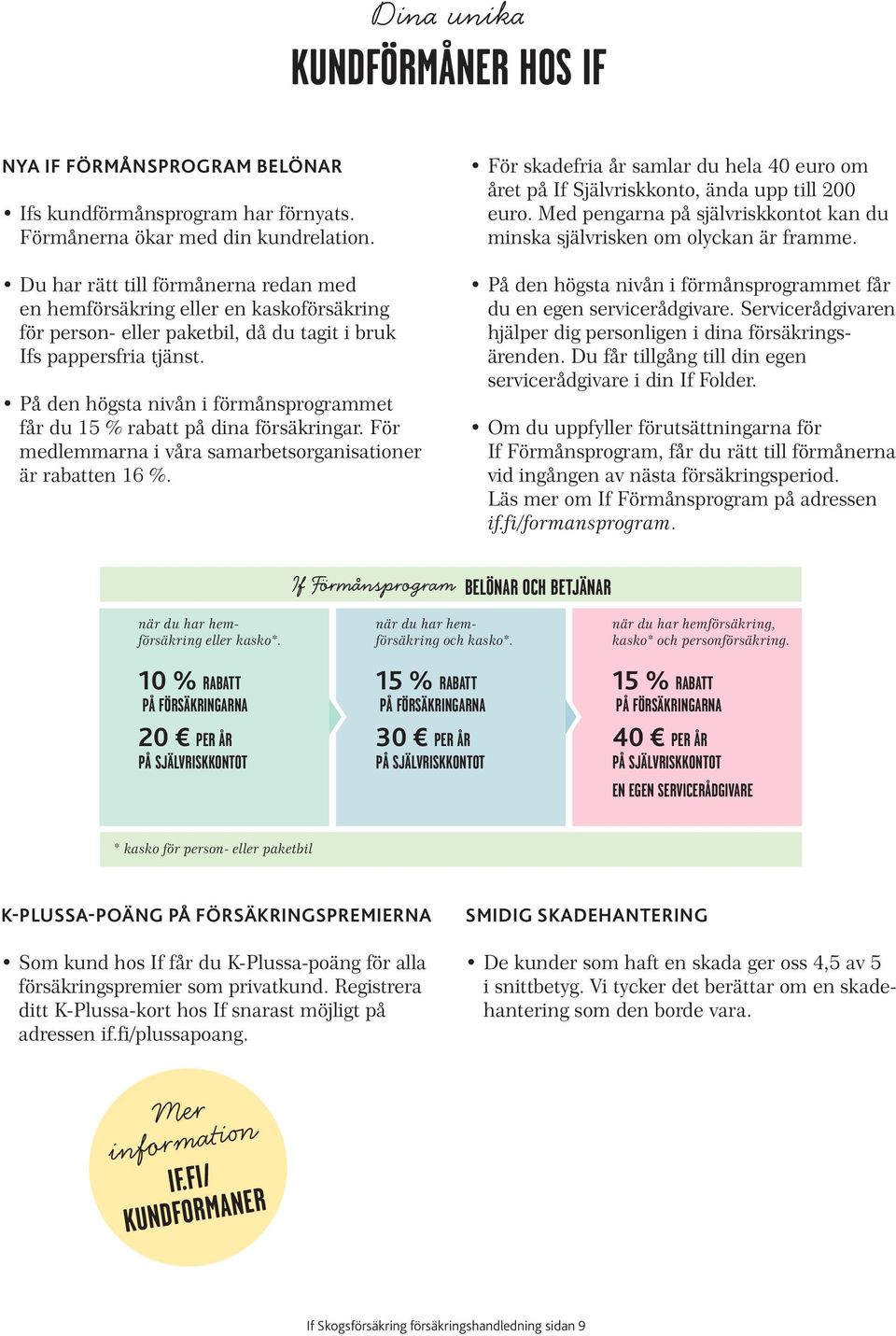 På den högsta nivån i förmånsprogrammet får du 15 % rabatt på dina försäkringar. För medlemmarna i våra samarbetsorganisationer är rabatten 16 %.