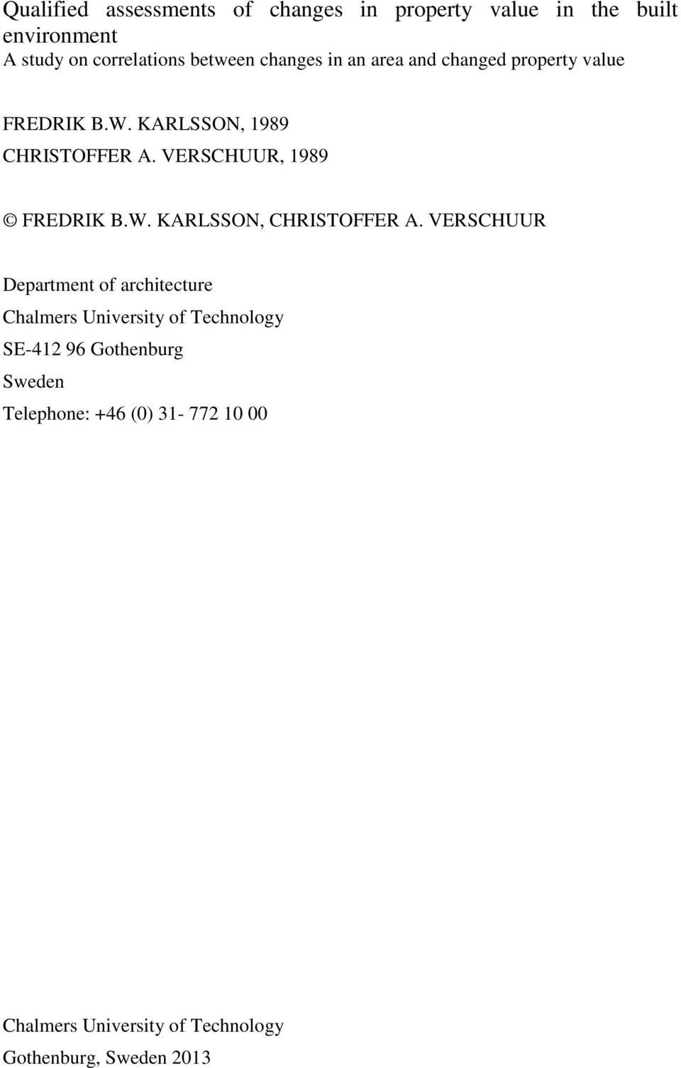 VERSCHUUR, 1989 FREDRIK B.W. KARLSSON, CHRISTOFFER A.