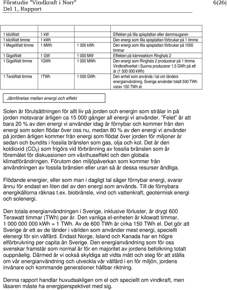 1 timme. Vindkraftverket i Suorva producerar 1,5 GWh på ett år (1 500 000 kwh) 1 TeraWatt timme 1TWh 1 000 GWh Den enhet som används i tal om länders energianvändning.