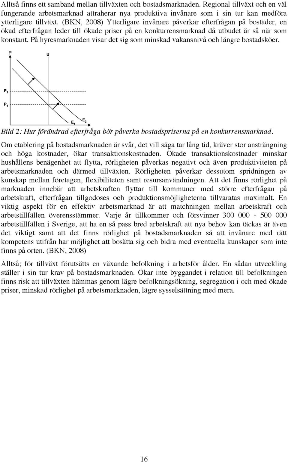 (BKN, 2008) Ytterligare invånare påverkar efterfrågan på bostäder, en ökad efterfrågan leder till ökade priser på en konkurrensmarknad då utbudet är så när som konstant.