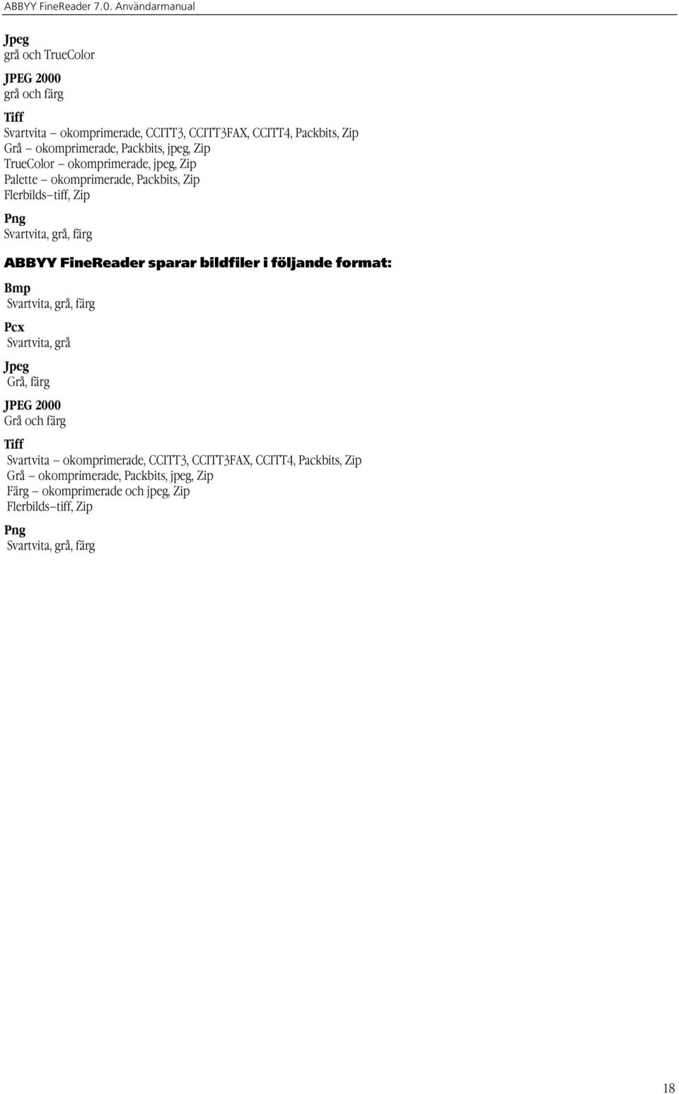 sparar bildfiler i följande format: Bmp Svartvita, grå, färg Pcx Svartvita, grå Jpeg Grå, färg JPEG 2000 Grå och färg Tiff Svartvita okomprimerade,