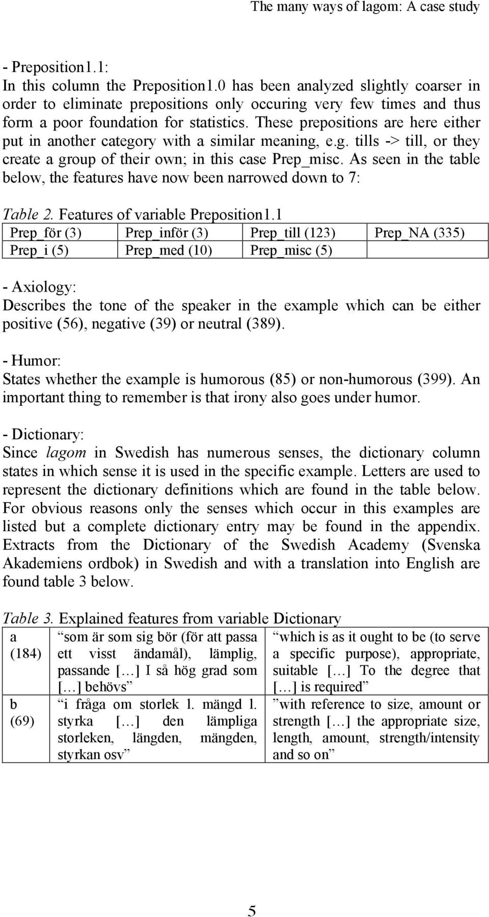 These prepositions are here either put in another category with a similar meaning, e.g. tills -> till, or they create a group of their own; in this case Prep_misc.