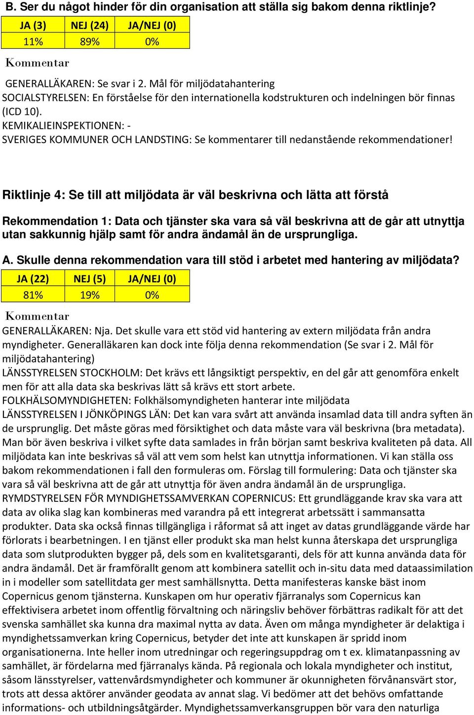 SVERIGES KOMMUNER OCH LANDSTING: Se kommentarer till nedanstående rekommendationer!