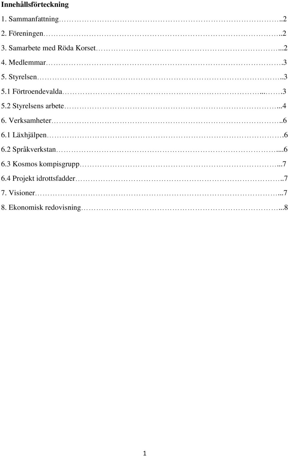 ...3 5.2 Styrelsens arbete...4 6. Verksamheter..6 6.1 Läxhjälpen.6 6.2 Språkverkstan.