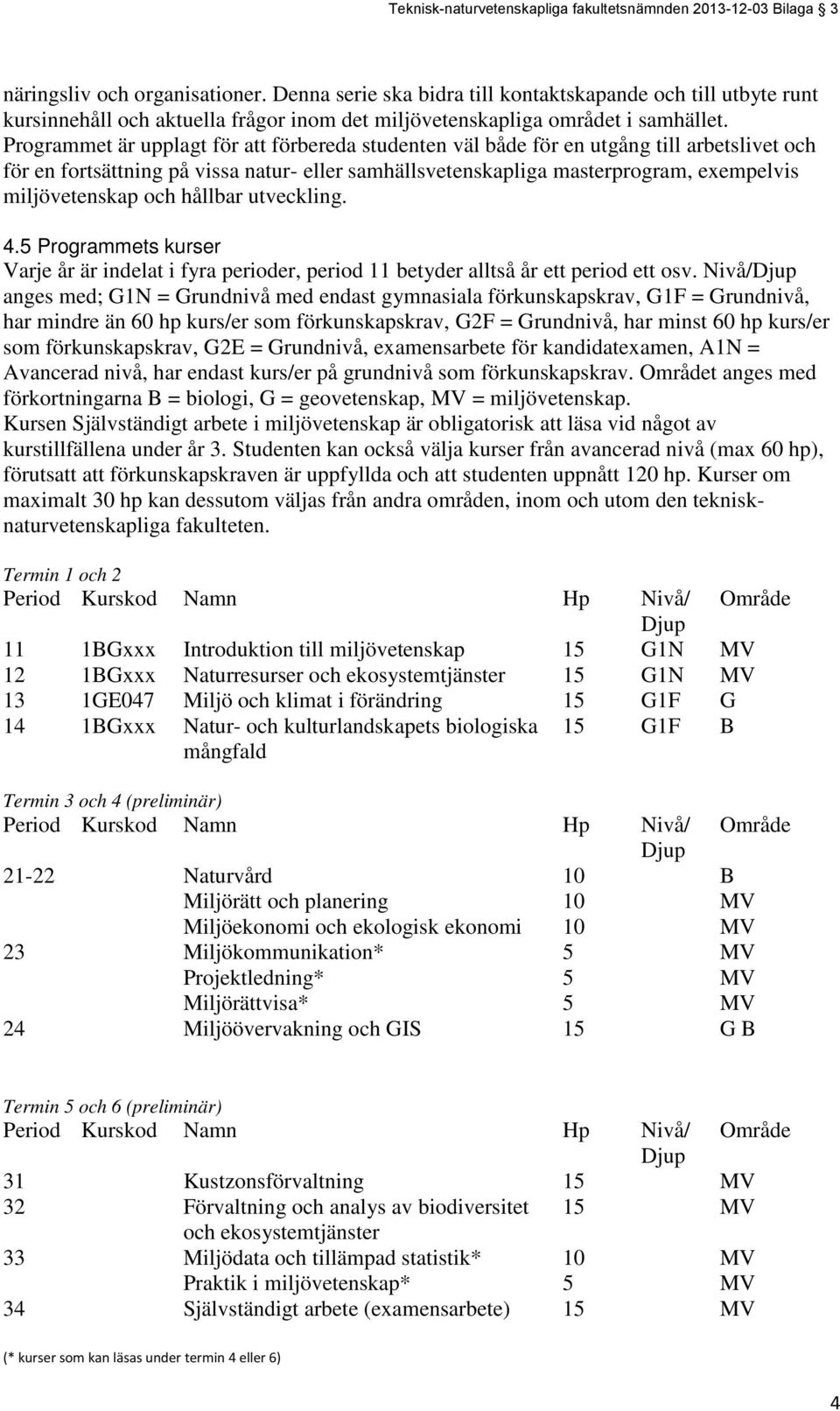 Programmet är upplagt för att förbereda studenten väl både för en utgång till arbetslivet och för en fortsättning på vissa natur- eller samhällsvetenskapliga masterprogram, exempelvis miljövetenskap