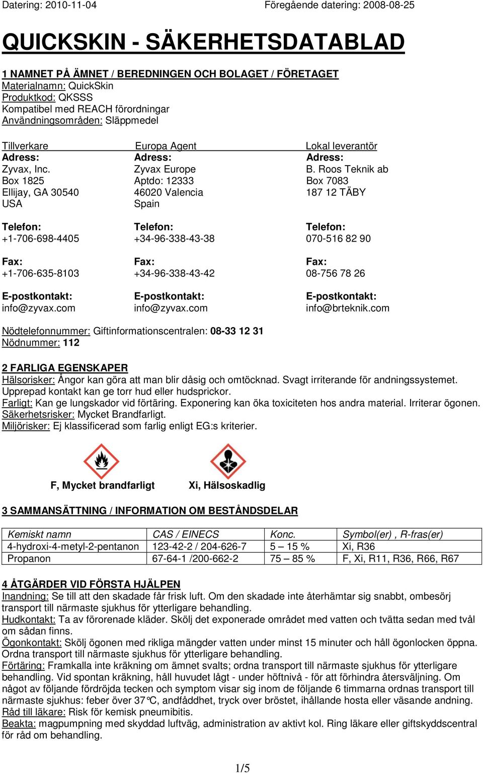 Roos Teknik ab Box 1825 Aptdo: 12333 Box 7083 Ellijay, GA 30540 46020 Valencia 187 12 TÄBY USA Spain Telefon: Telefon: Telefon: +1-706-698-4405 +34-96-338-43-38 070-516 82 90 Fax: Fax: Fax: